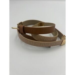 Ann Taylor Womens Skinny Belt Tan Leather Croc Embossed Gold Buckle‎ L New